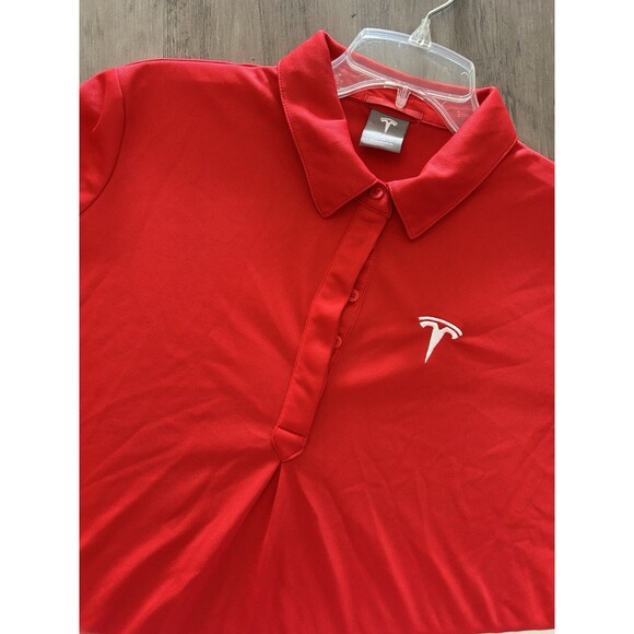 Tesla Motors Polo Shirt Womens Large Red Short Sleeve Embroidered Logo